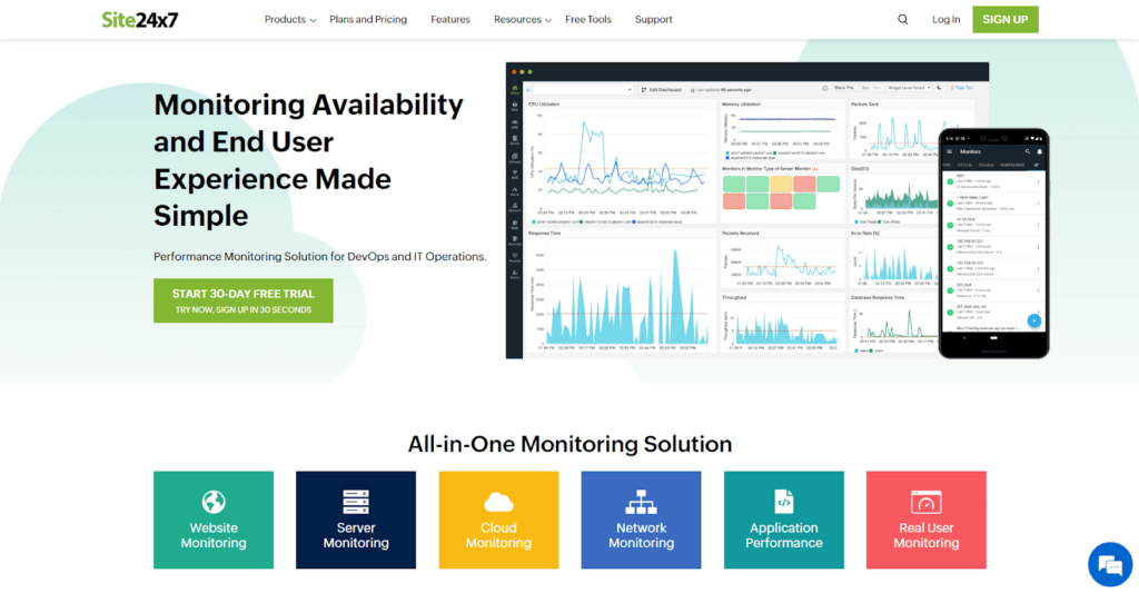  Site24x7 web monitoring software for small businesses